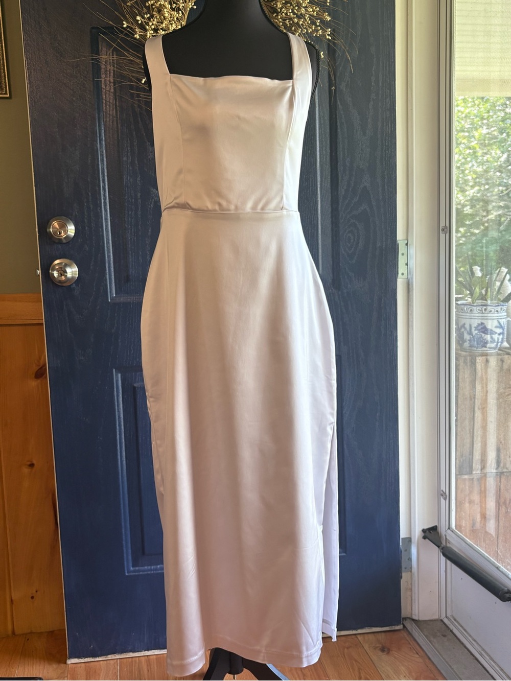 Abercrombie & Fitch Shinny Pearl Color SatinDress with Square Neck NWT sz L *